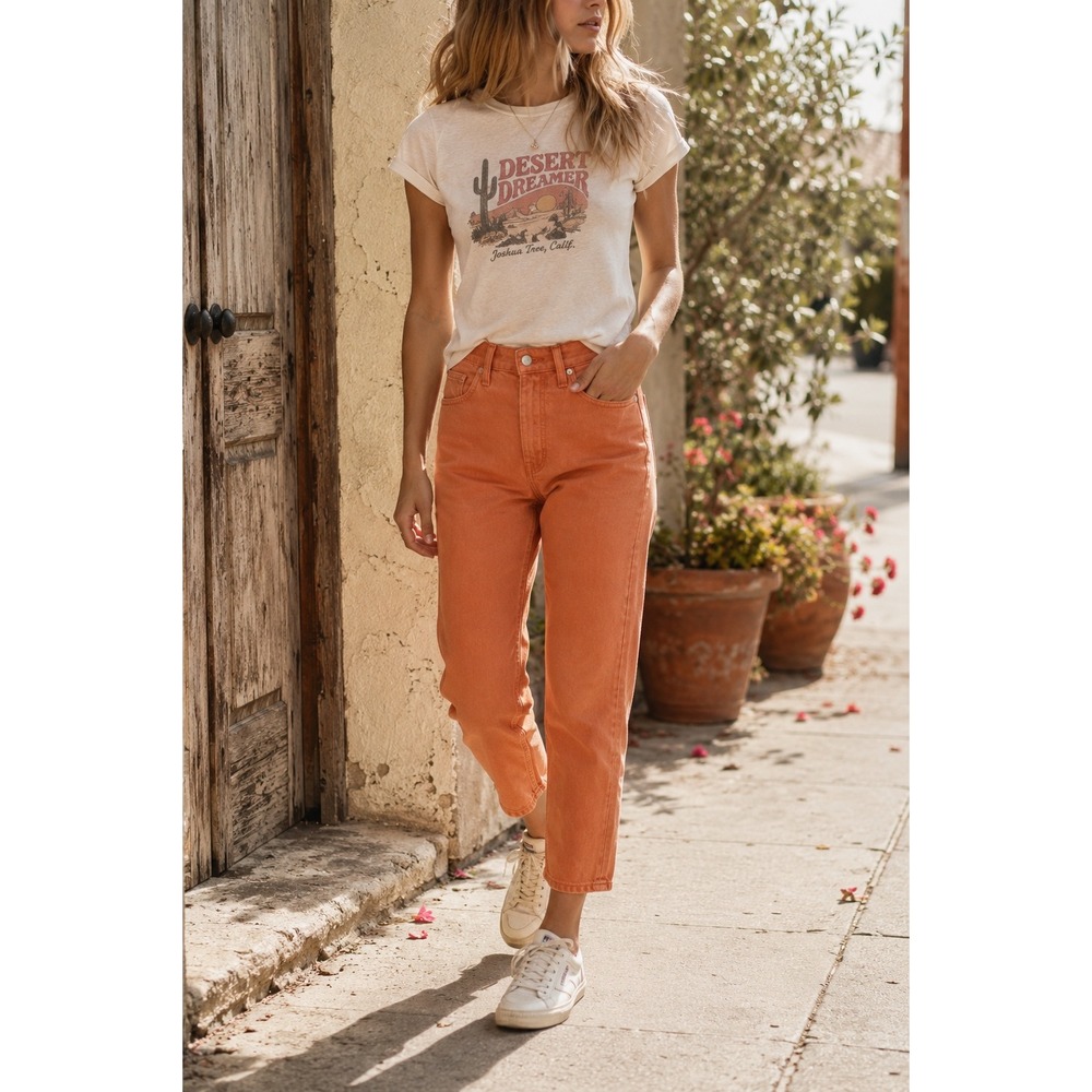 LEVI'S 501 Premium ORIGINAL CROPPED Orange Straight HIGH RISE Jeans Women 26‎